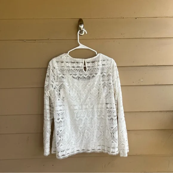 Garnet Hill Crochet Long Sleeve Top - Size M - Boho Hippie Peasant Modest - Picture 6 of 6